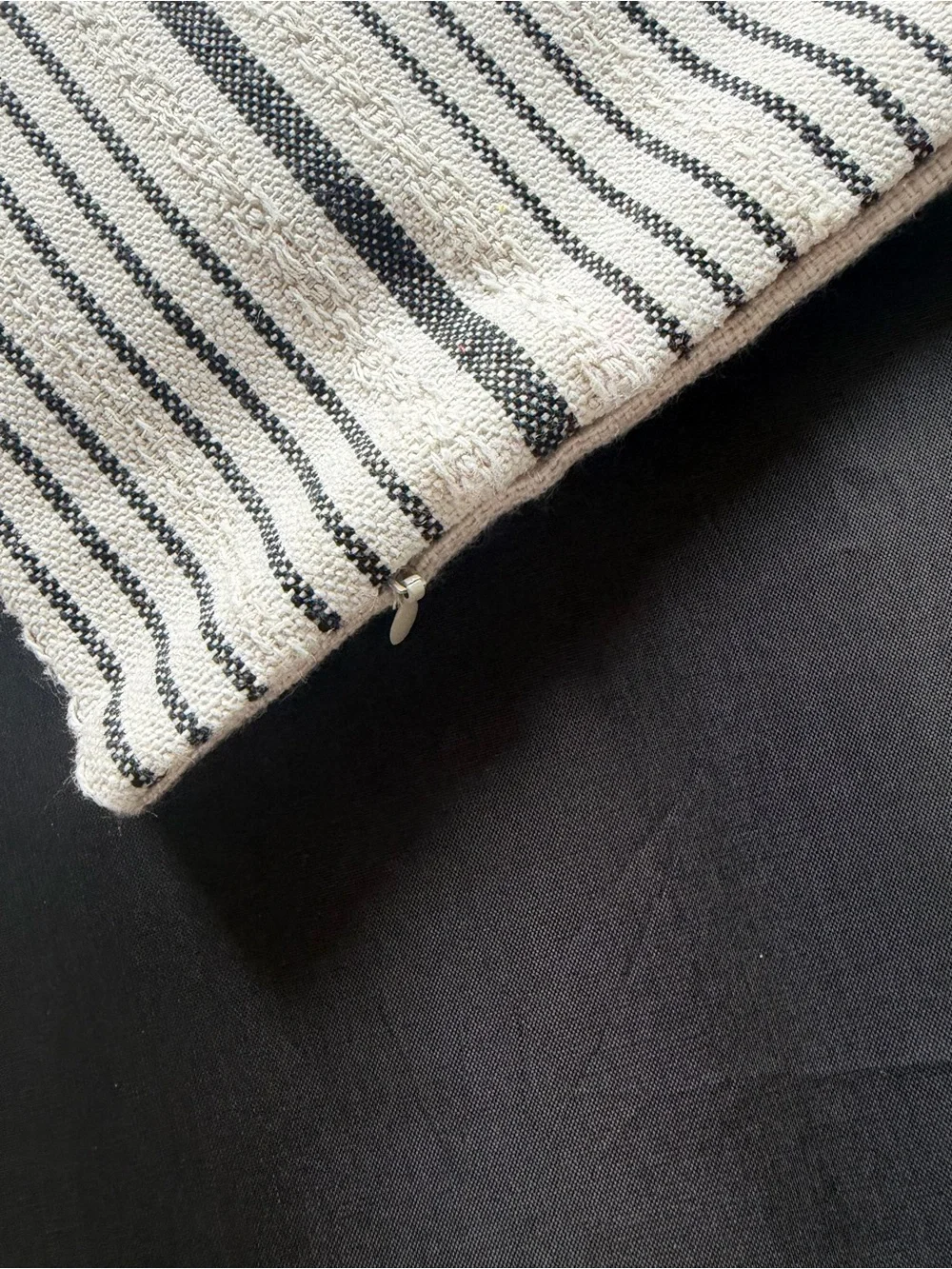 Striped Neutral Throw Pillow Cover in Black Navy and Cream